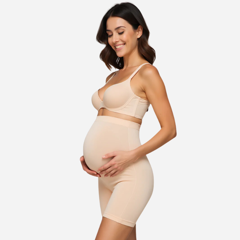 Schwangerschaftsshorts in Beige mit hohem Bauchbund