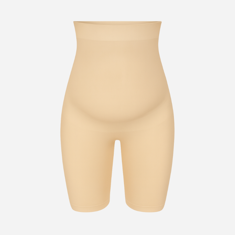 Schwangerschaftsshorts in Beige mit hohem Bauchbund