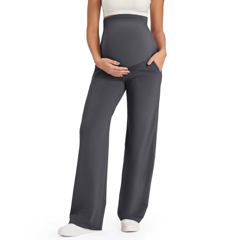 Graue Umstandshose mit hohem Bauchbund und praktischer Seitentasche