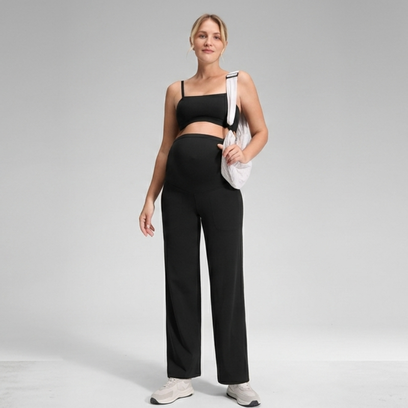 Schwarze Umstandshose mit hohem Bauchbund